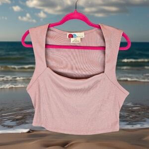 Free People Beach Womens Tank Top Sz L Cropped Pale Pink Ribbed Soft Relaxed